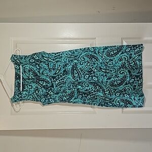 Jones New York Dress Sleeveless  Green/Navy Blue Paisley Print Stretch Size 6